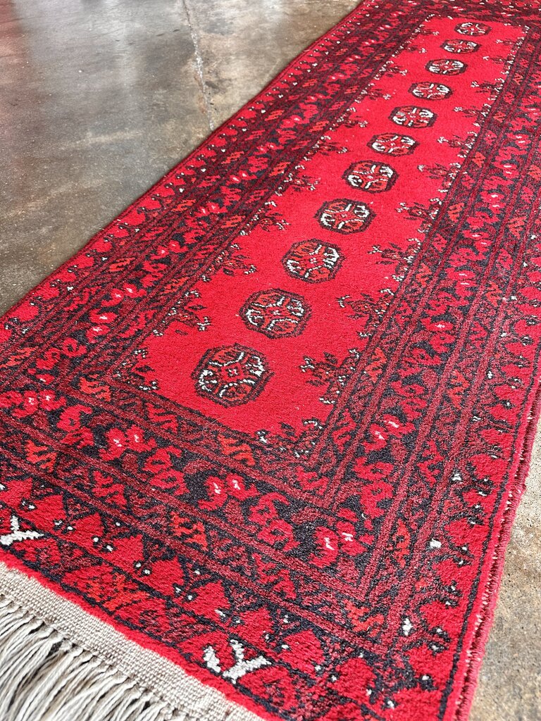 Vintage Red Afghan Runner 21L x 65W