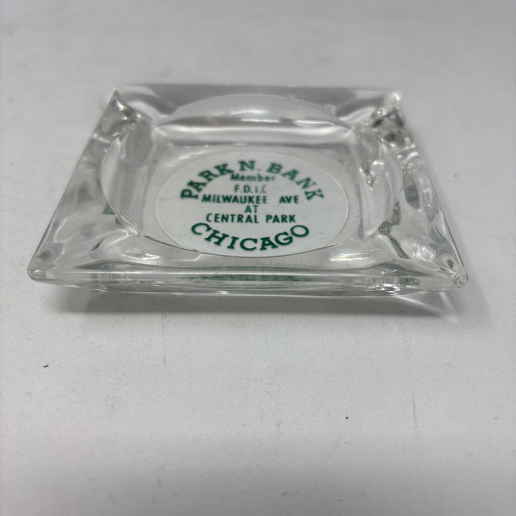 Vintage Glass Bank Ashtray 3.5 X 3.5