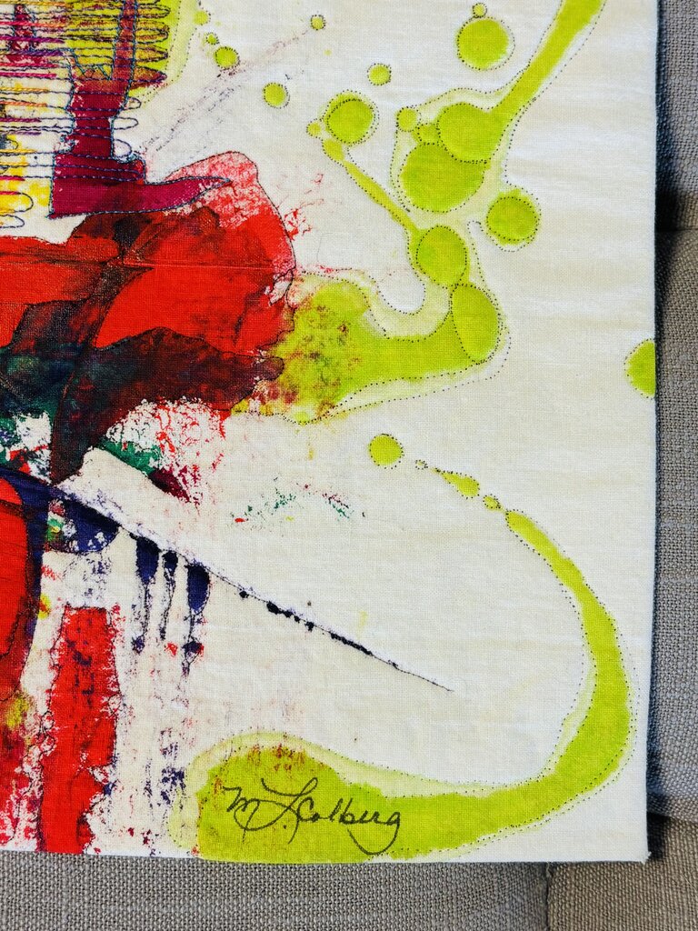 Signed Abstract Fabric Art 22.5 X 22.5
