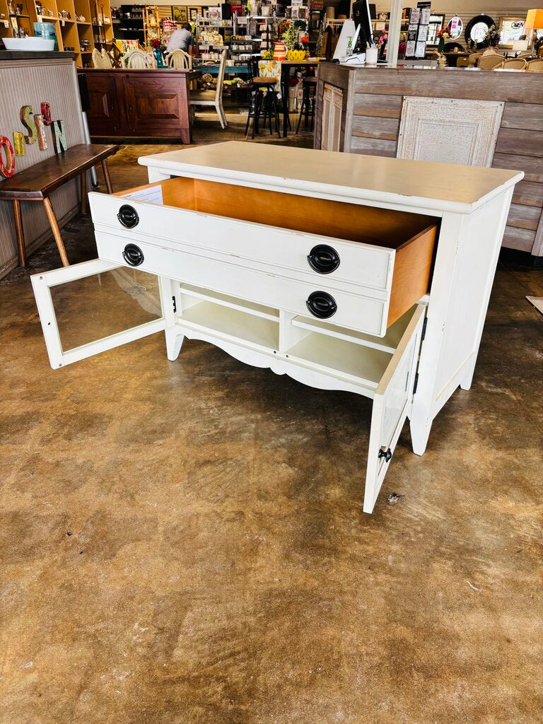 Distressed Wood Glass Door Cabinet 43 X 19.75 X 29.75