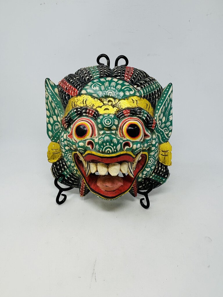 Hand Painted Wood Balinese Mask on Stand