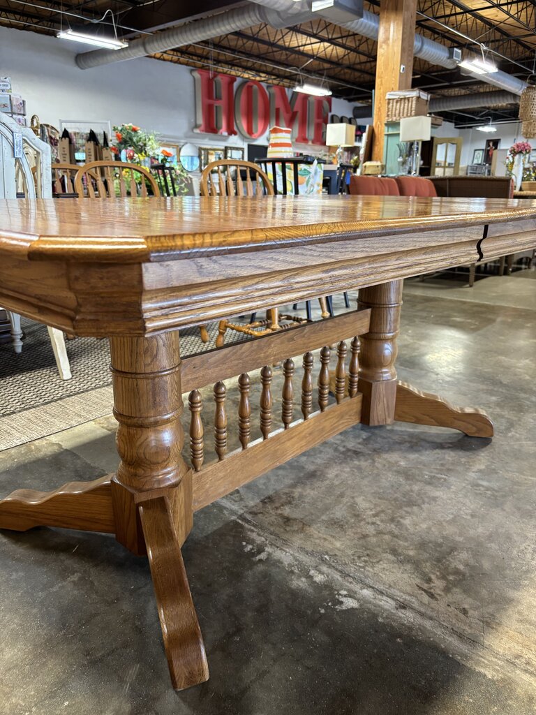 Pedestal Dining Table, 4 Leaves, 6 Chairs