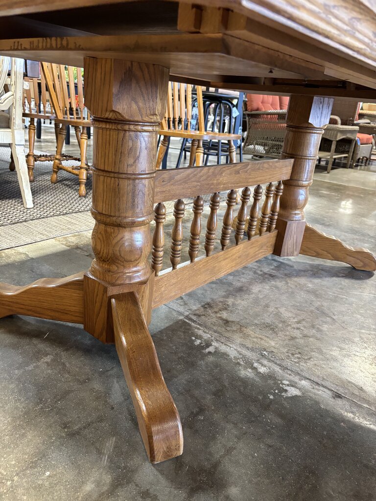 Pedestal Dining Table, 4 Leaves, 6 Chairs