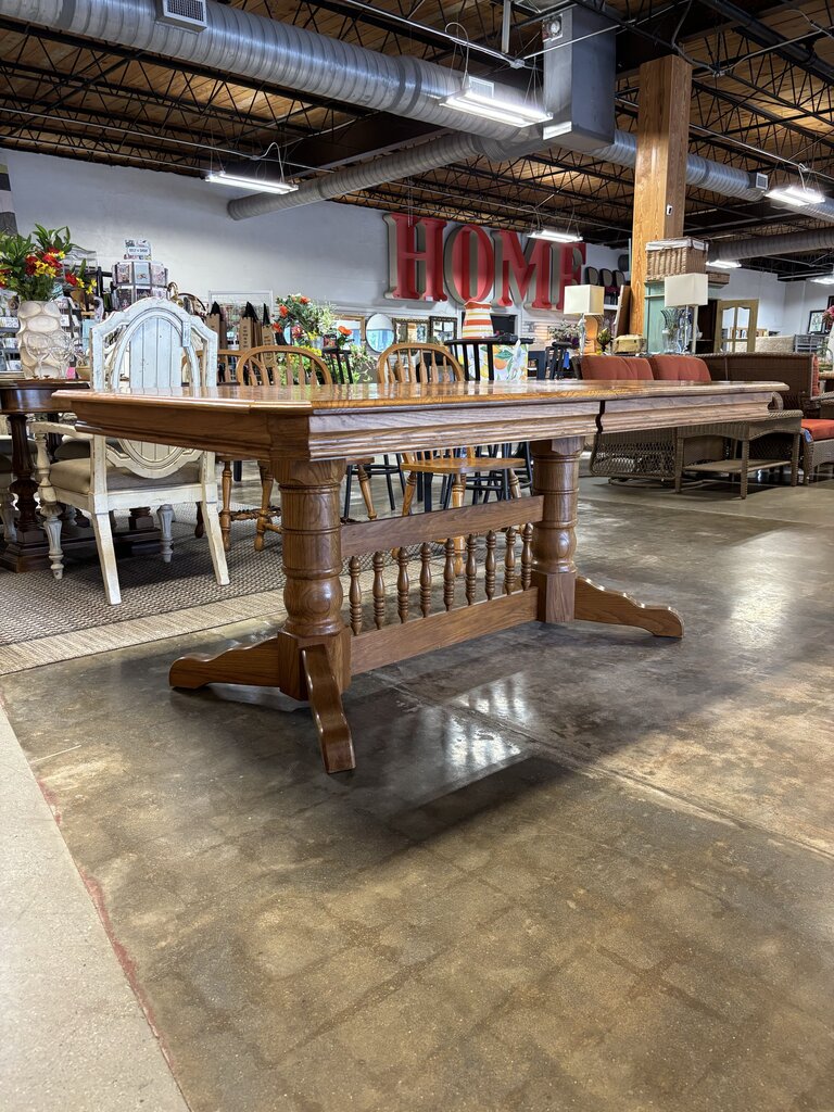 Pedestal Dining Table, 4 Leaves, 6 Chairs