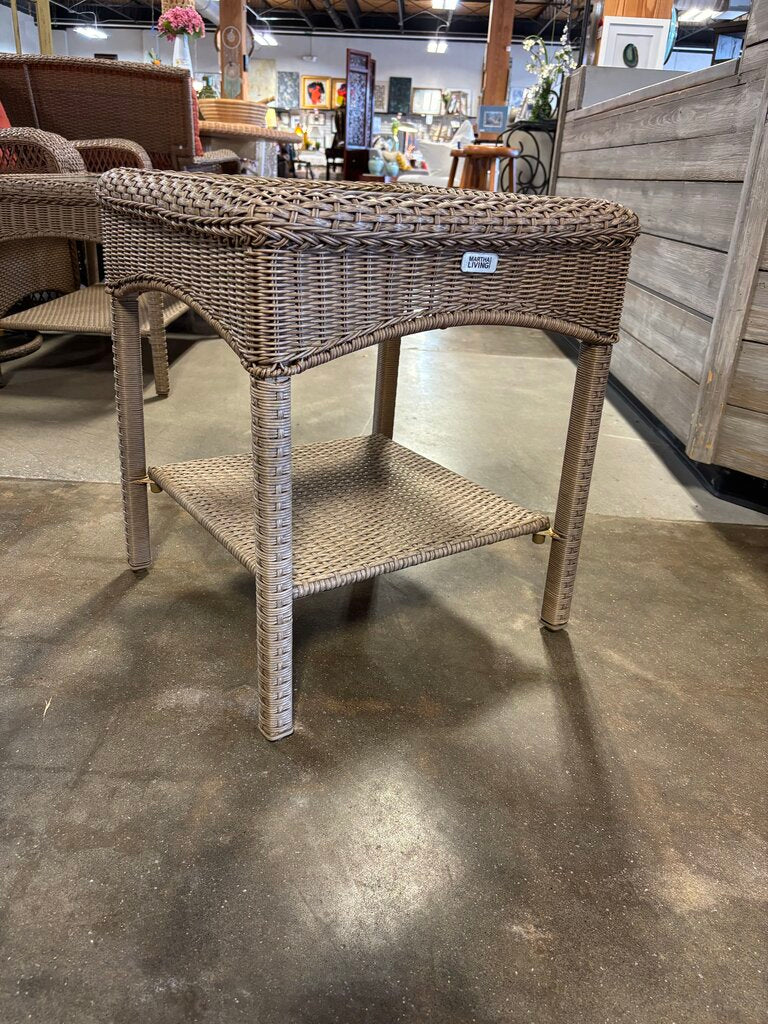 All Weather Wicker Glass Top Side Table