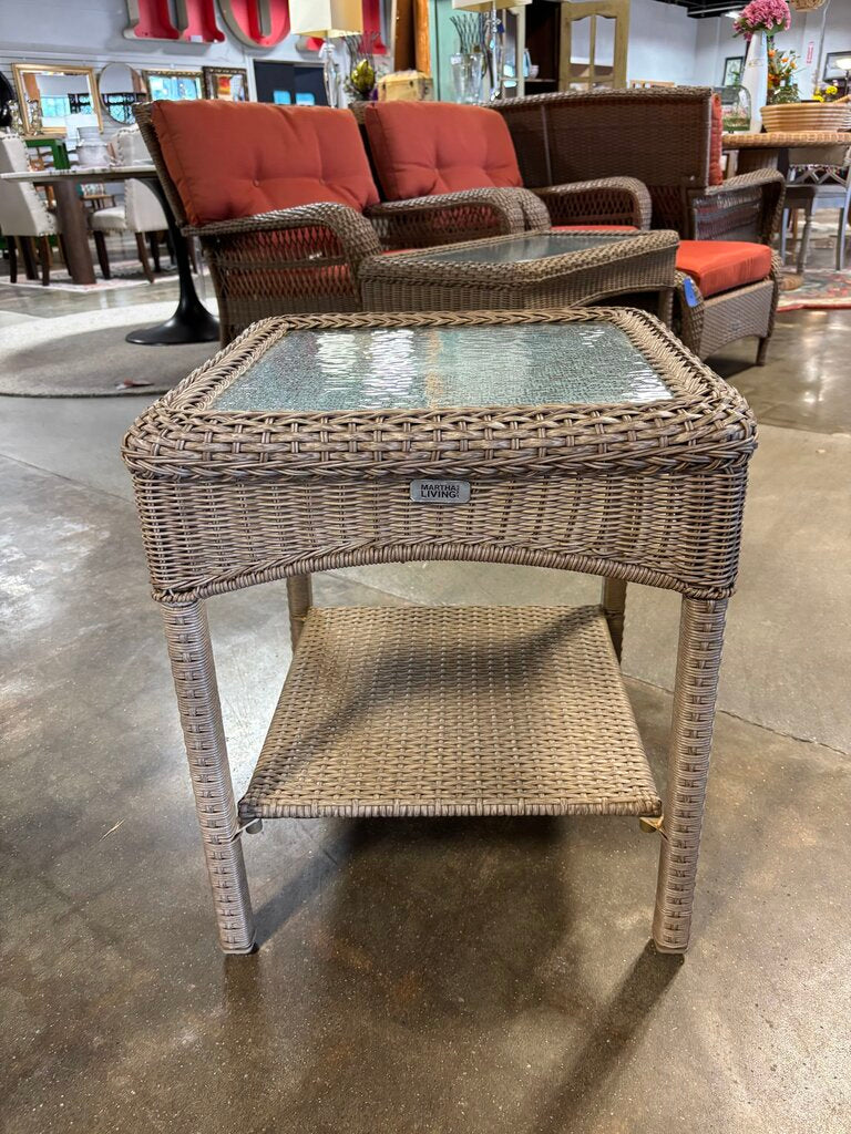 All Weather Wicker Glass Top Side Table