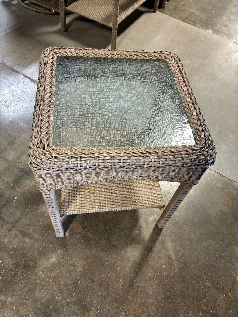 All Weather Wicker Glass Top Side Table