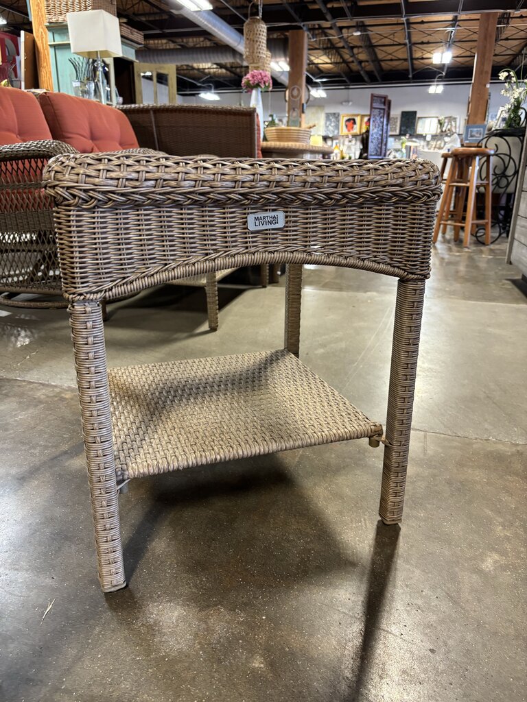 All Weather Wicker Glass Top Side Table