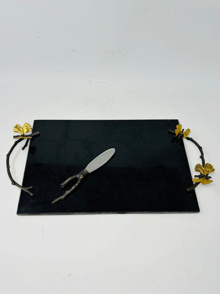 Granite Butterfly Ginkgo Cheese Board with Knife