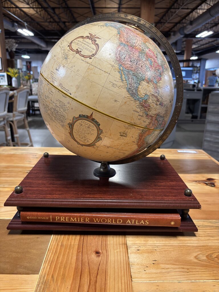 Vintage Replogle Globe on Stand with World Atlas