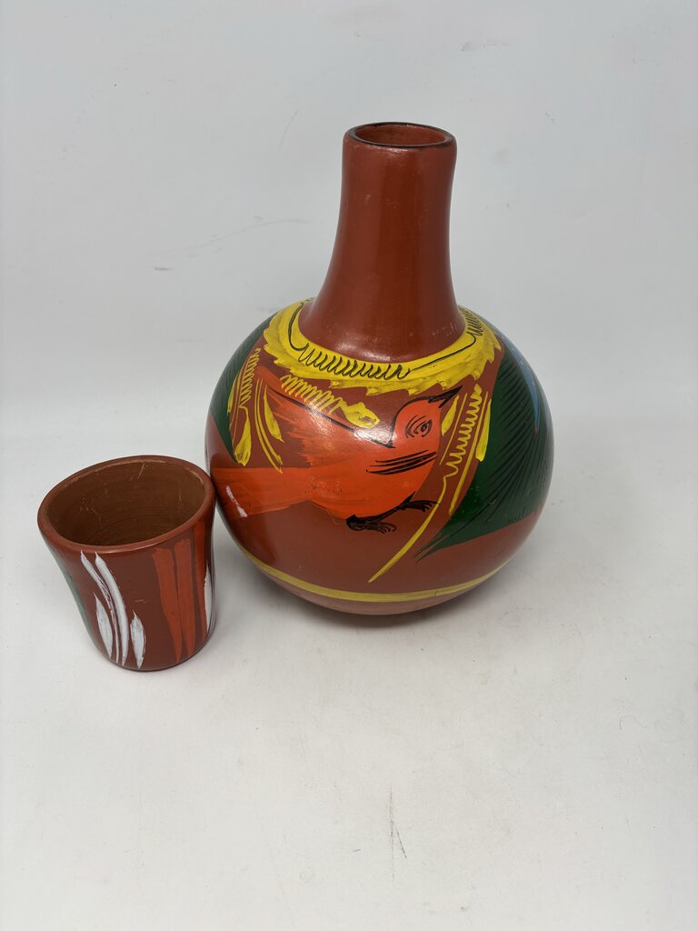 Mexican Clay Water Bottle with Cup