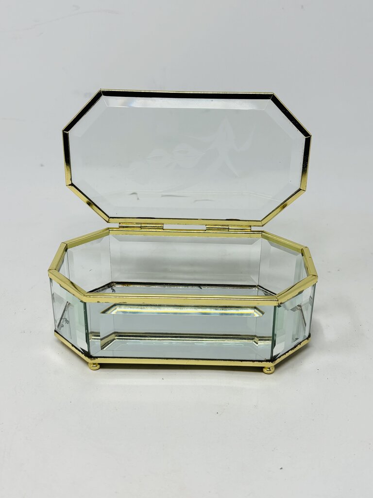 Vintage Octagon-Shaped Glass Trinket Box