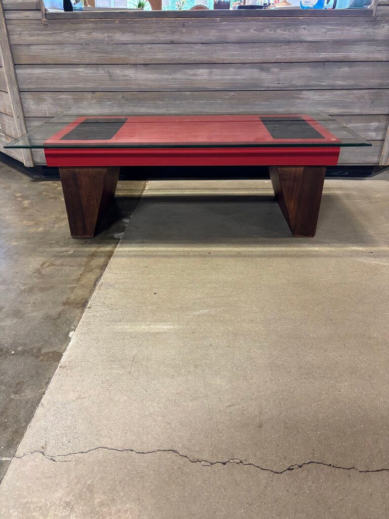 Glass Top Wood Storage Coffee Table 50 X 26 X 16