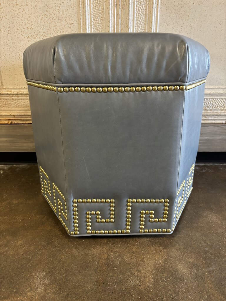 Viviette Leather Hexagon Ottoman