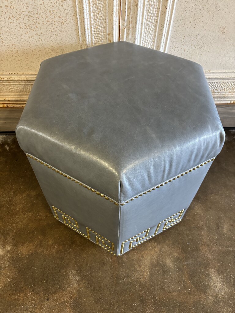 Viviette Leather Hexagon Ottoman