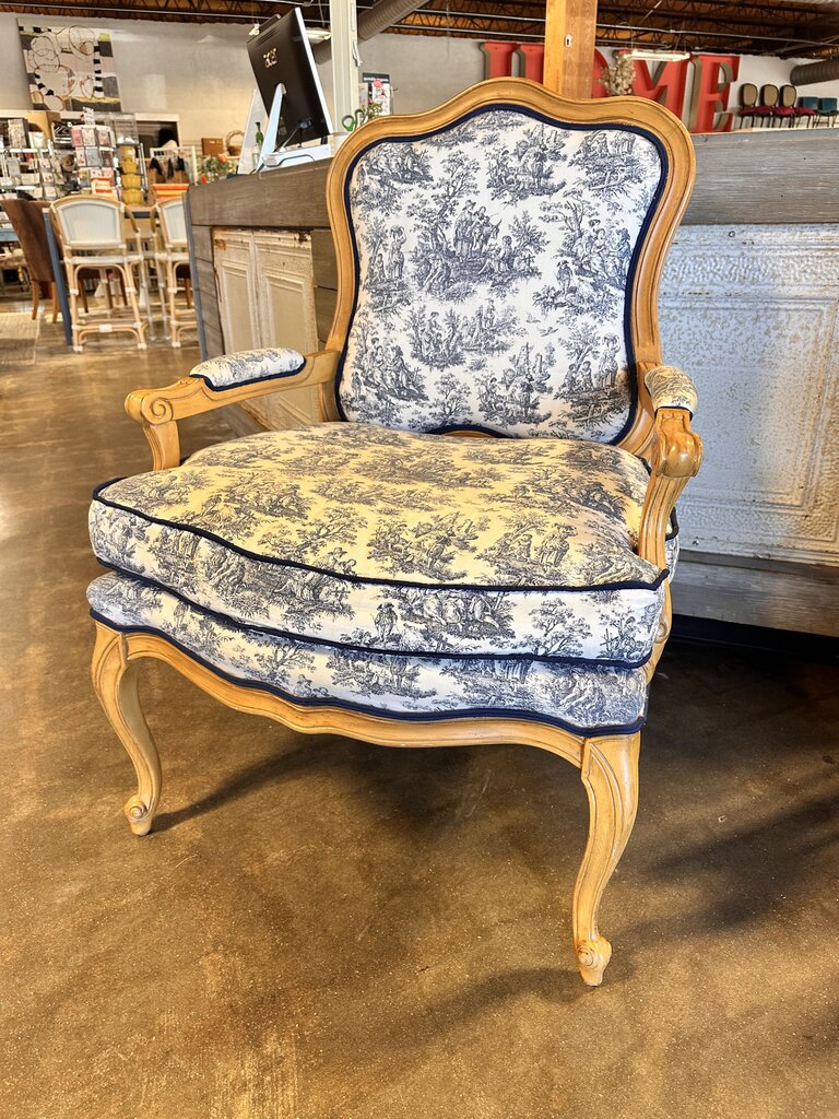 Navy Toile Upholstered Accent Chair