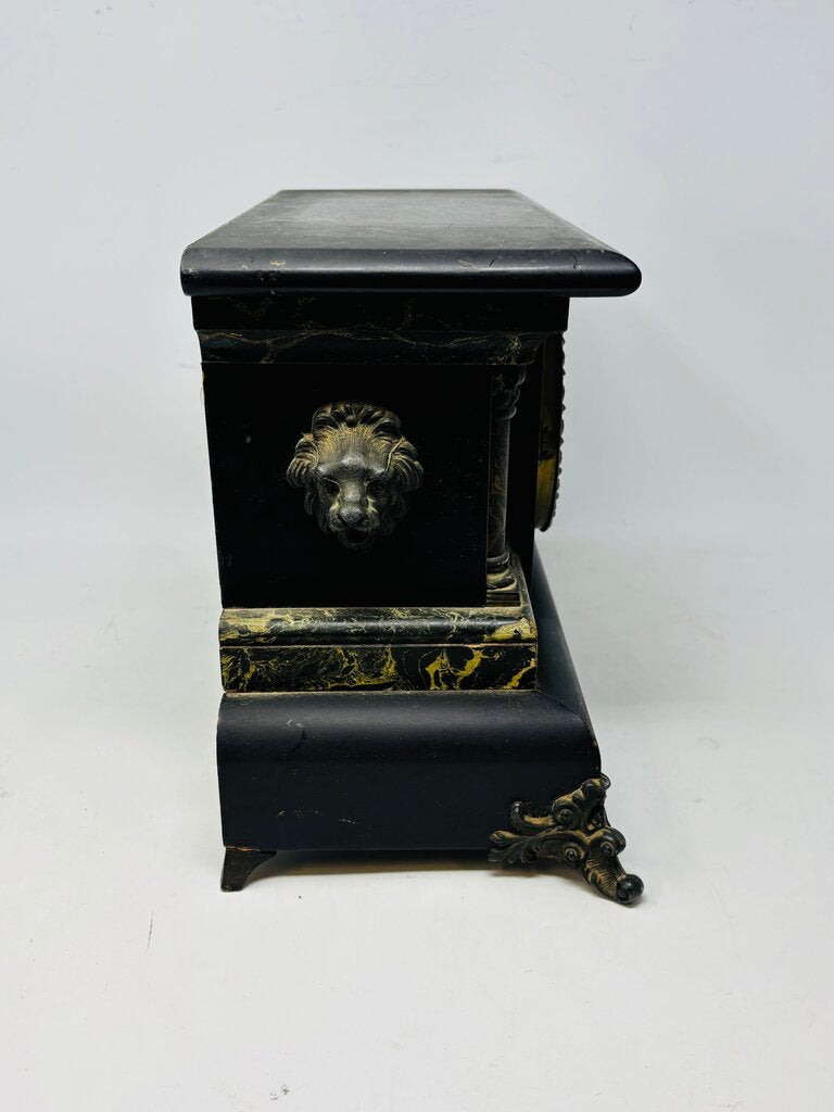 Neoclassical Style Faux Marble Mantle Clock