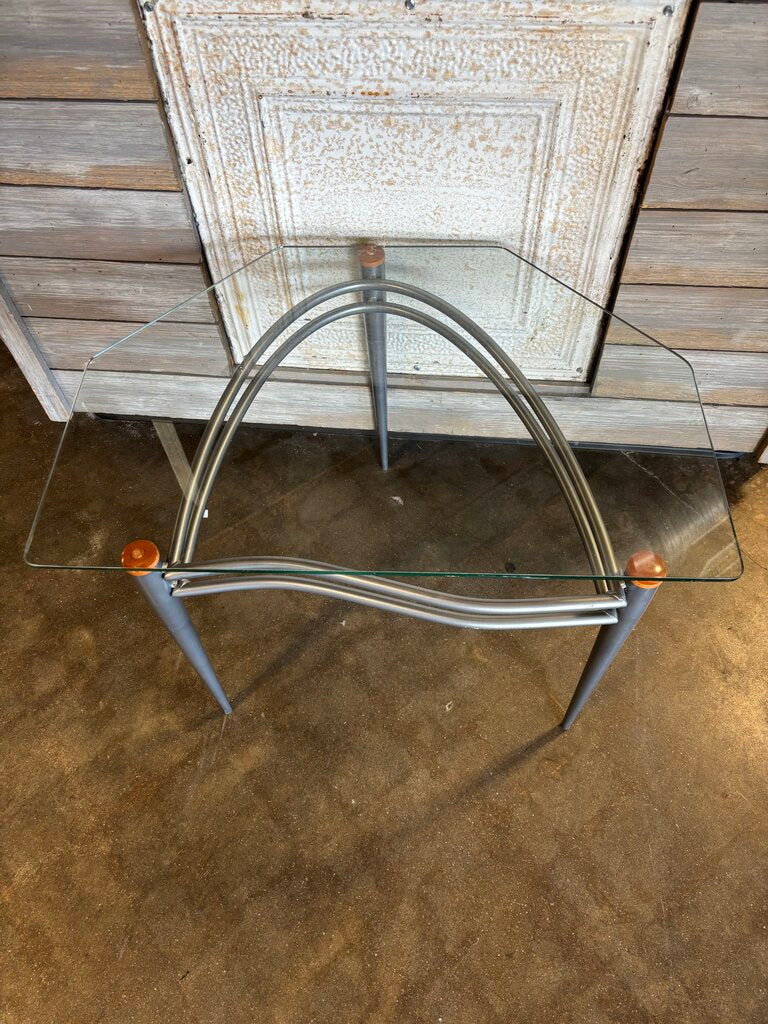 Modern Triangular Glass/Metal Side Table