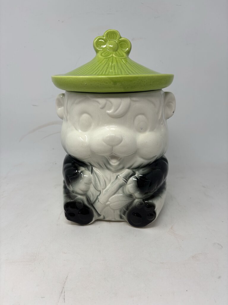 Ceramic Panda Bear with Bamboo Cookie Jar