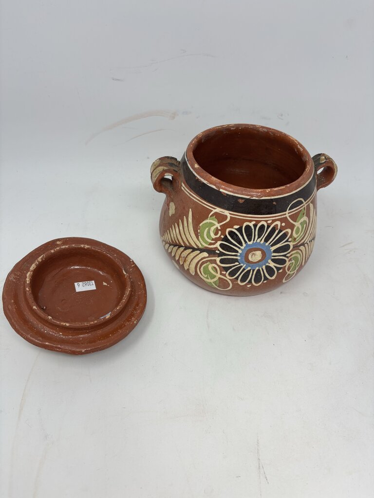 Vintage Mexican Redware Lidded Bean Pot