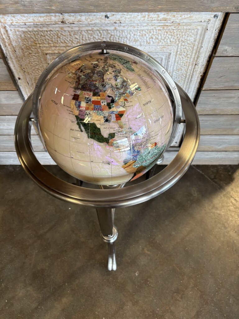 Gemstone Globe with Compass on Stand