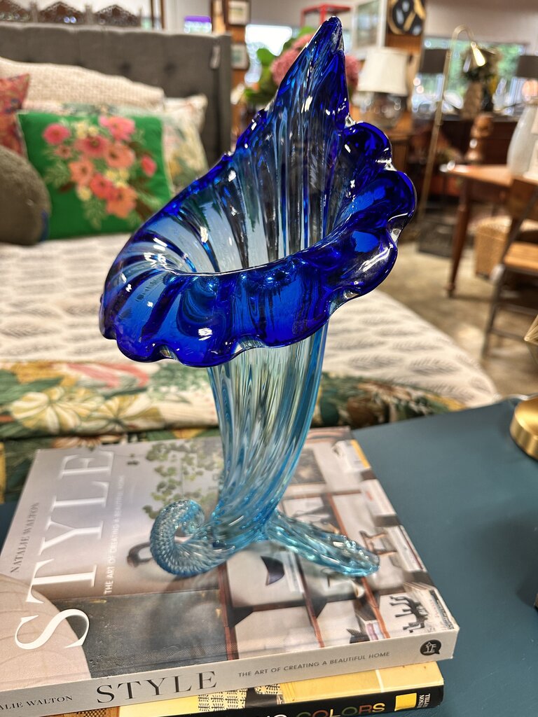 Glass Hand Blown Cornucopia Vase