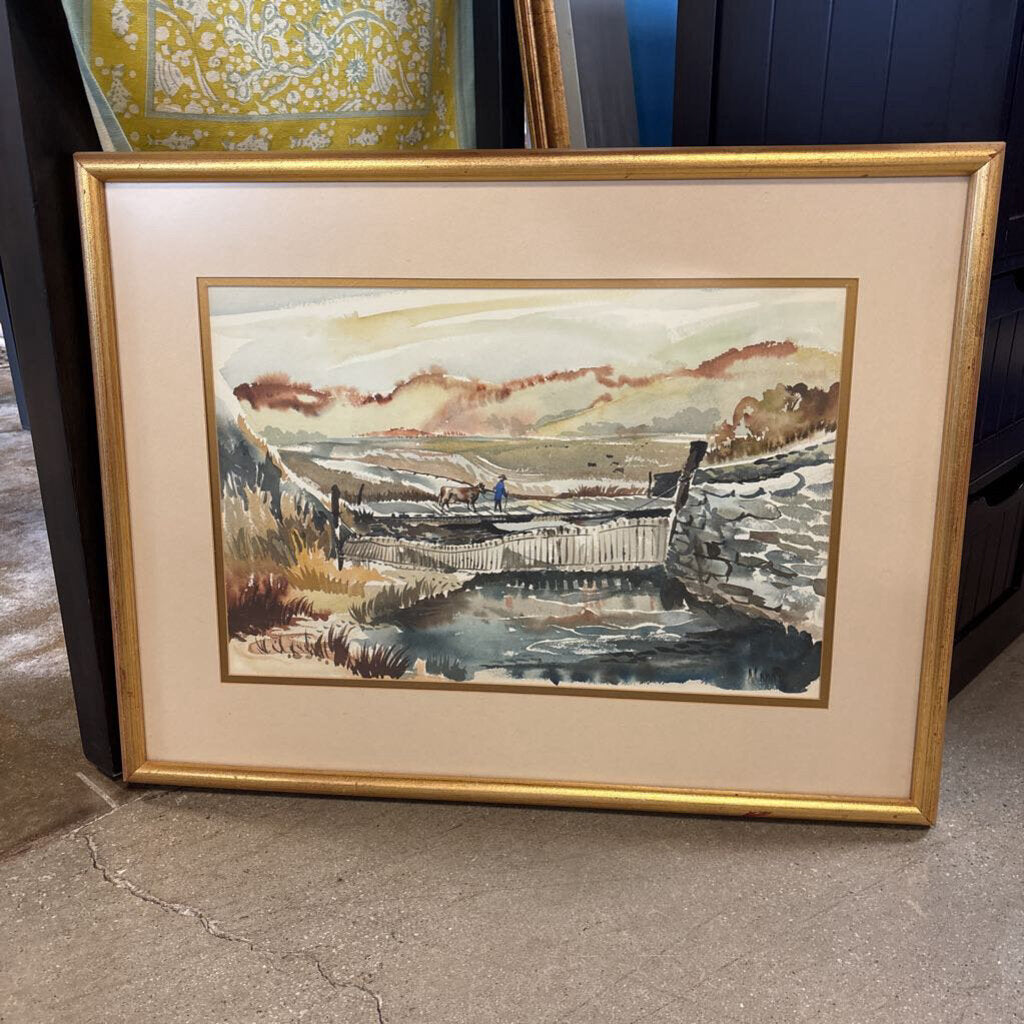 Rural Riverside Landscape Painting 27 X 21
