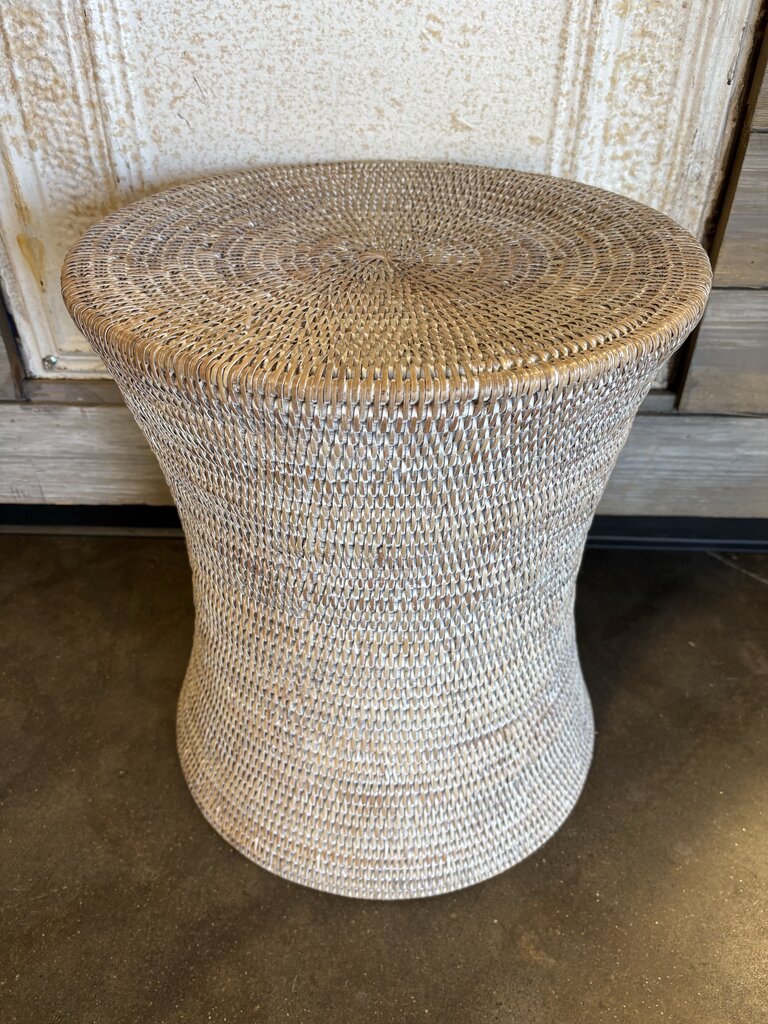 Woven Rattan Hourglass Shaped Stool 15"R 17"H
