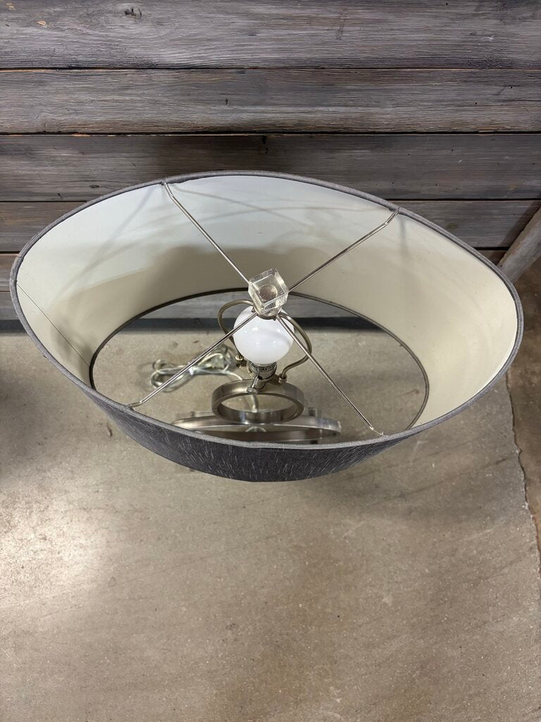 Silver Ring & Gray Silk Shade Lamp