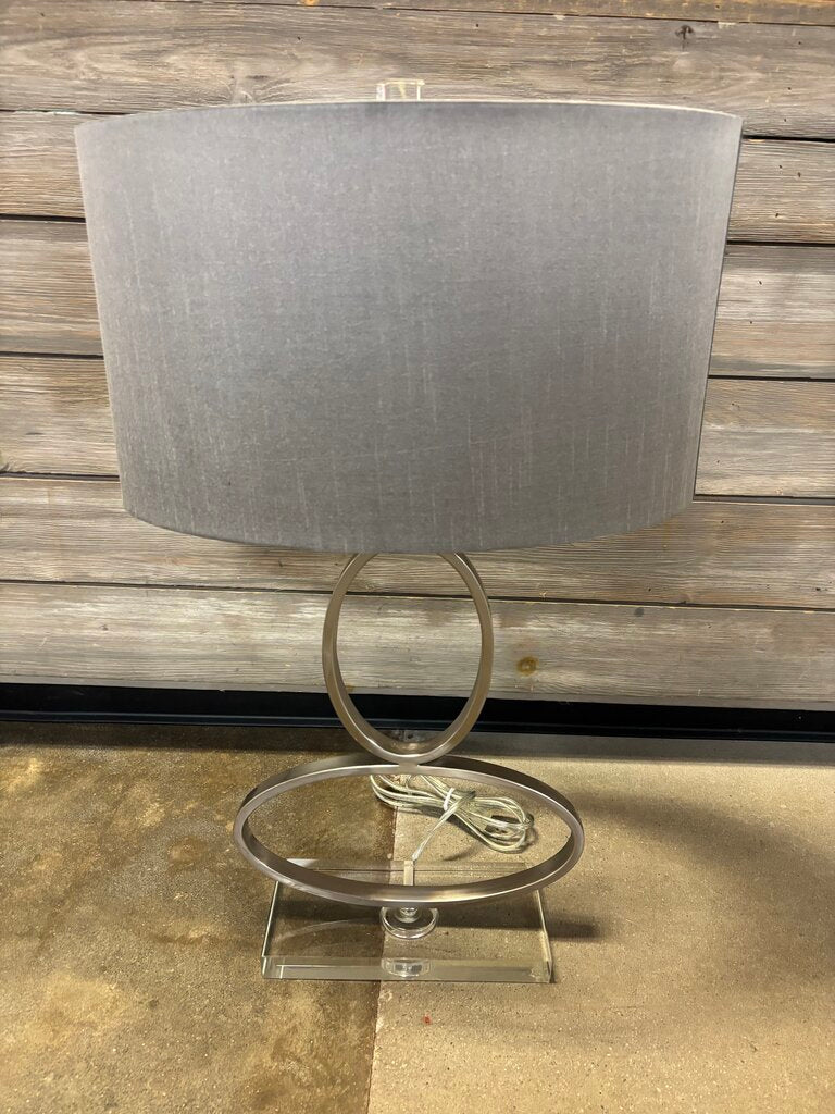 Silver Ring & Gray Silk Shade Lamp
