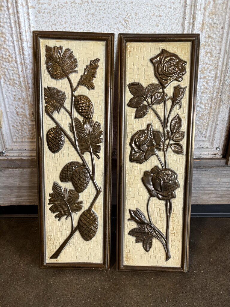Vintage Metal Wall Plaques from England Pair