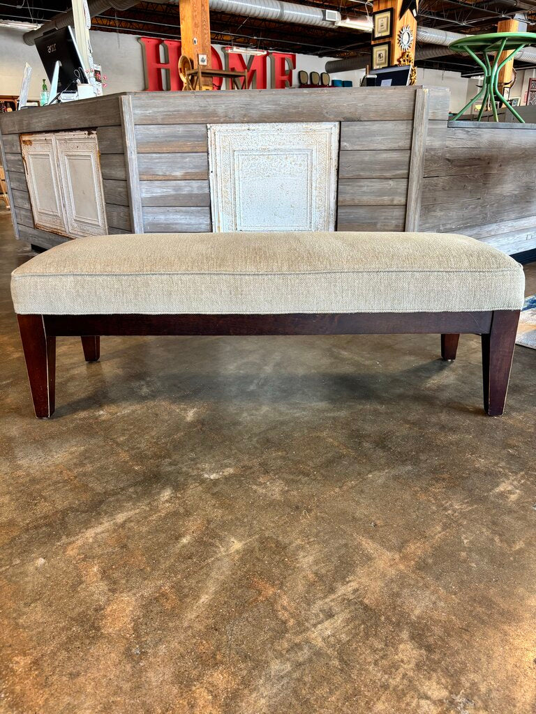 Upholstered Beige Wood Leg Bench