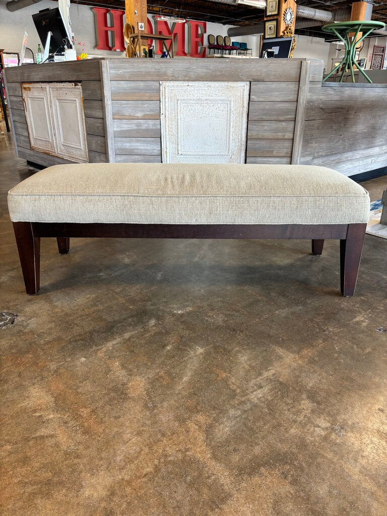 Upholstered Beige Wood Leg Bench