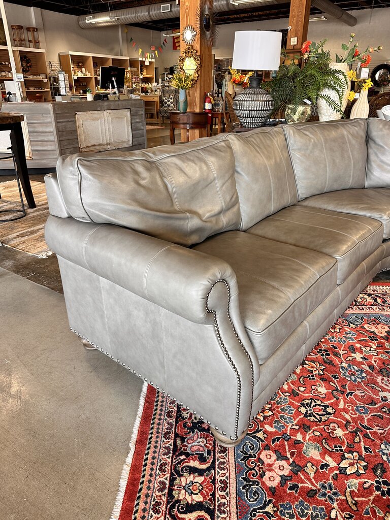 Gray Leather Curved L Shaped Sofa