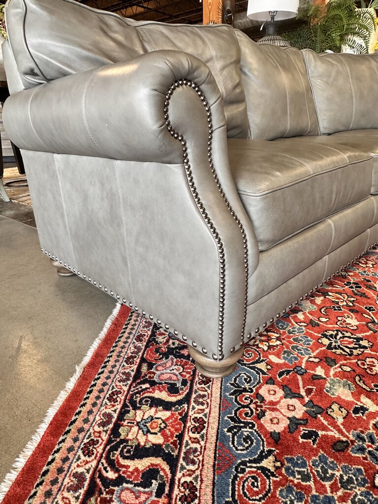 Gray Leather Curved L Shaped Sofa