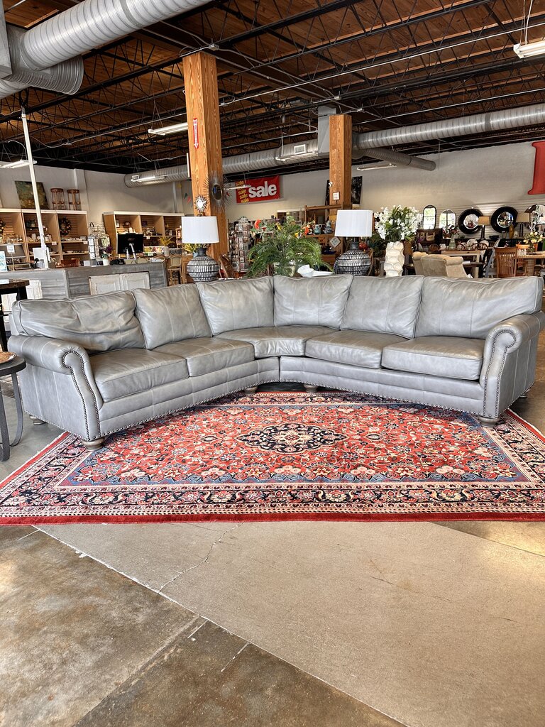 Gray Leather Curved L Shaped Sofa