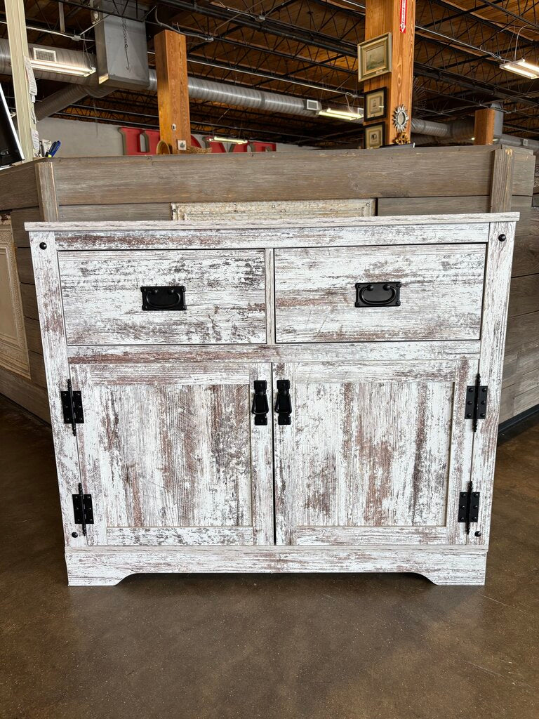 Painted Wood Sideboard 2 Drawers, 2 Doors 35.5 X 15.5 X 30.25