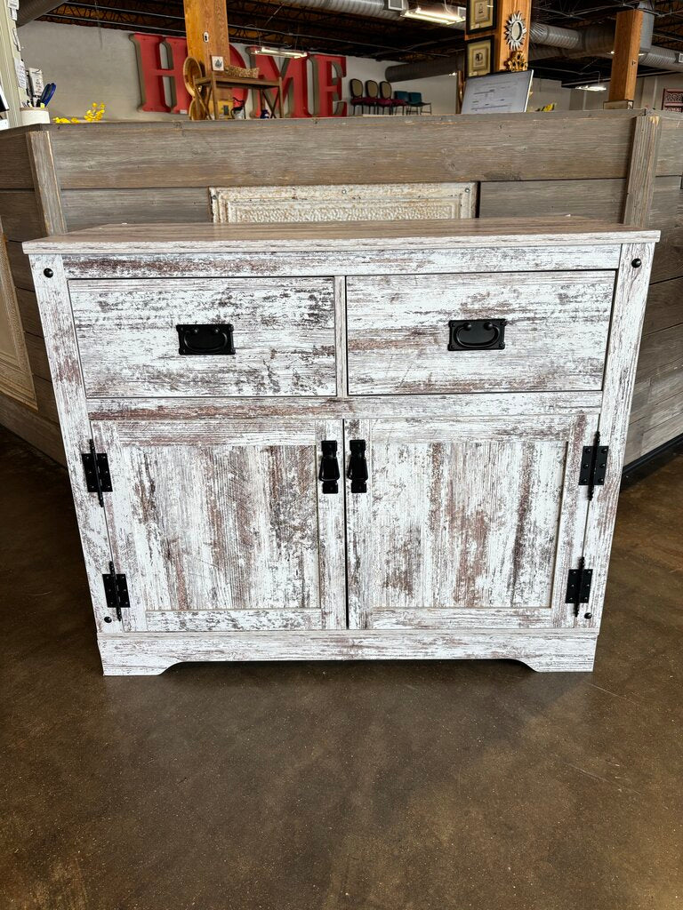Painted Wood Sideboard 2 Drawers, 2 Doors 35.5 X 15.5 X 30.25