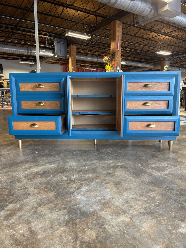 Painted 6 Drawer 2 Door Dresser 74 X 18 X 30