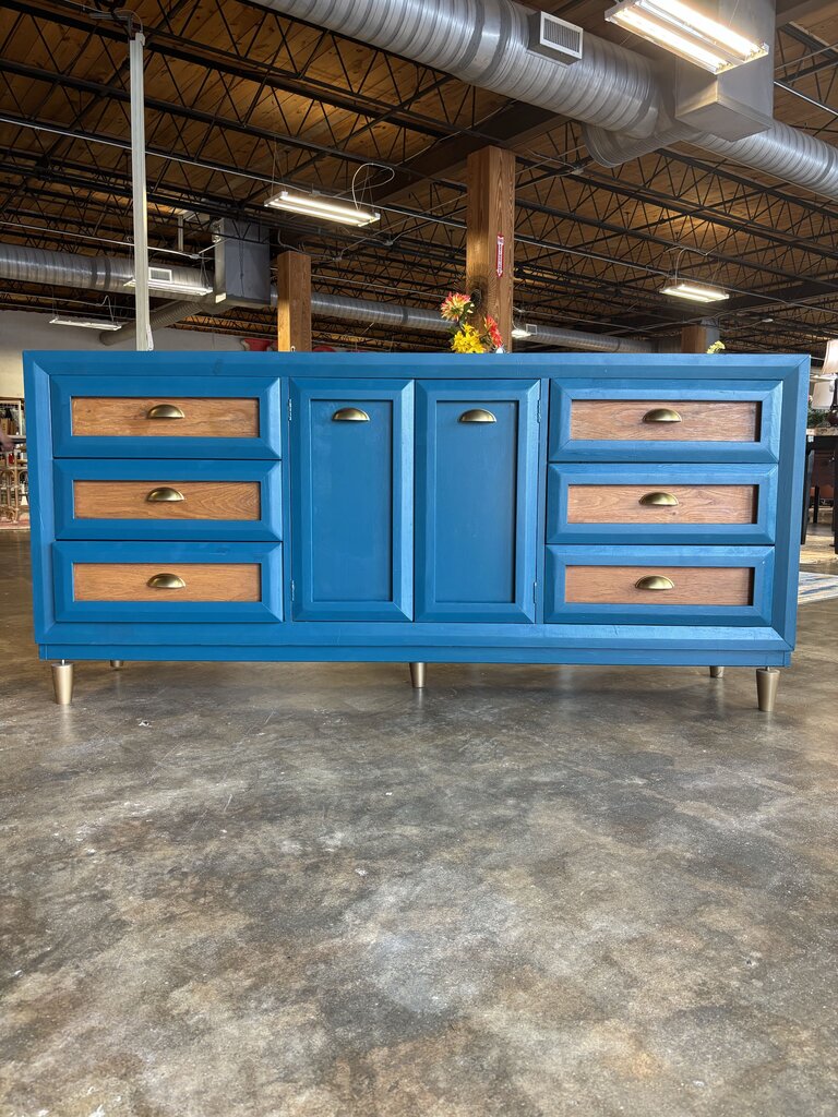 Painted 6 Drawer 2 Door Dresser 74 X 18 X 30