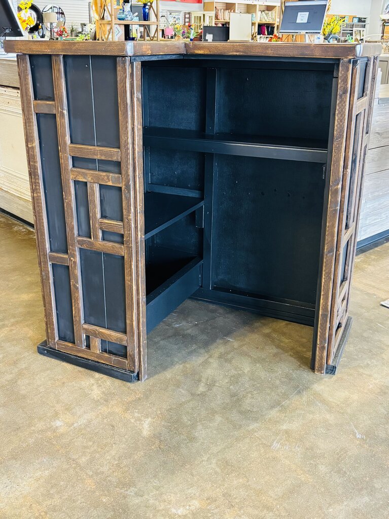 Wood Slat Corner Bar 38.25 X 30.25 X 42.5