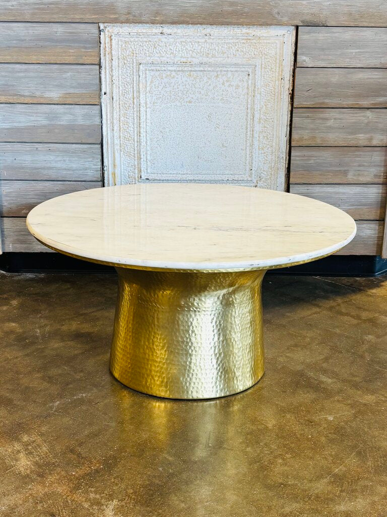 Marble Top On Hammered Base Coffee Table