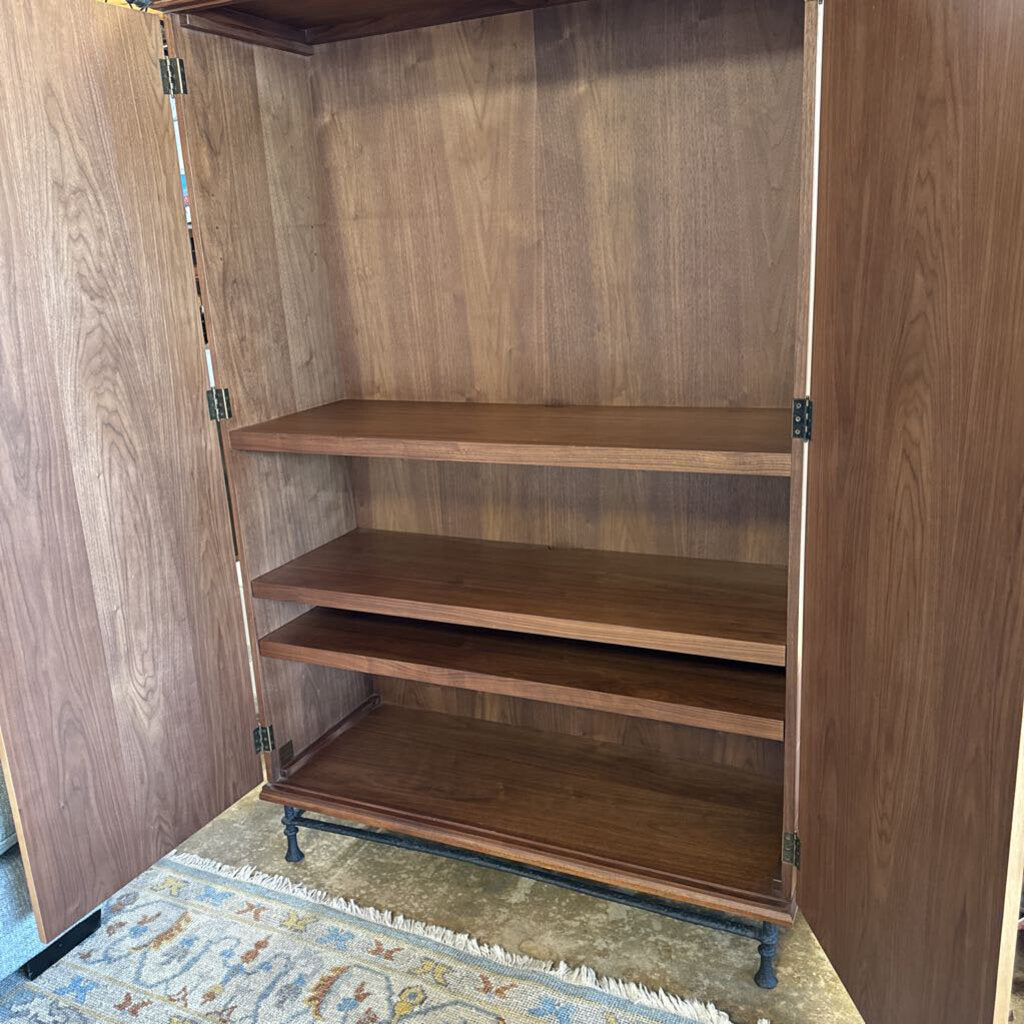 Crate & Barrel Foliate Walnut Wood Storage Cabinet 49.25 X 19.5 X 76.5