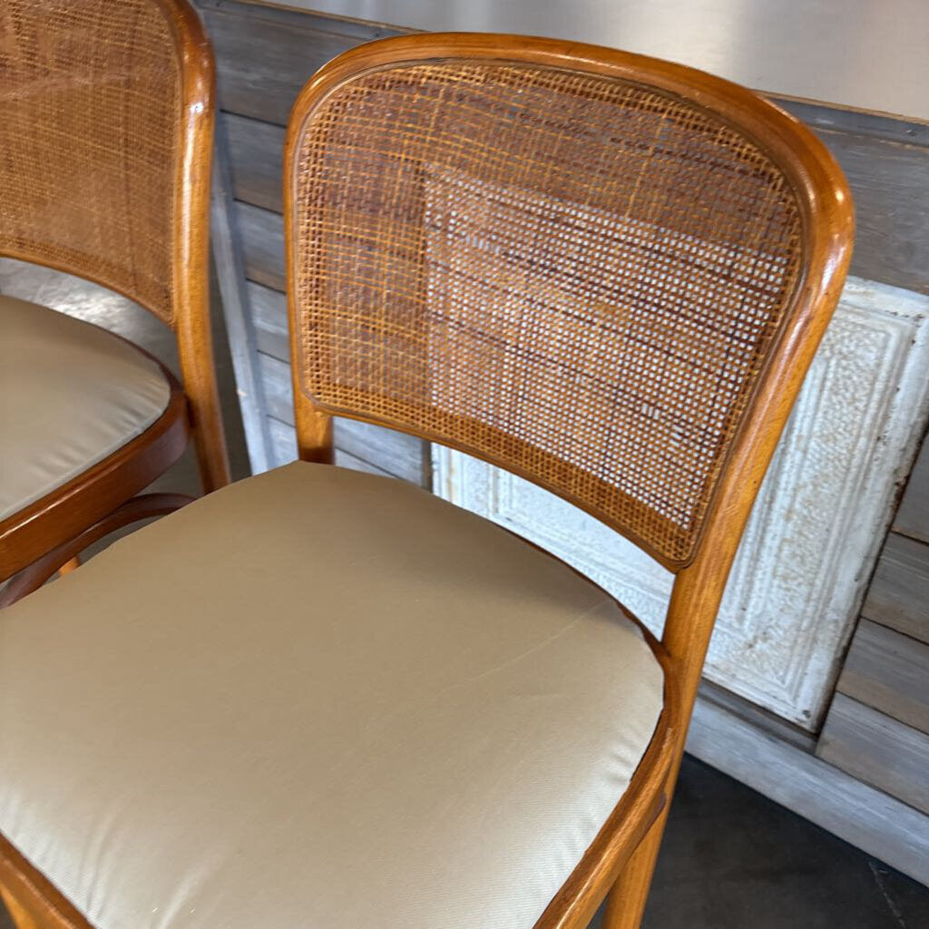 Vintage MCM Wood/Rattan Back Bar Stools Pair