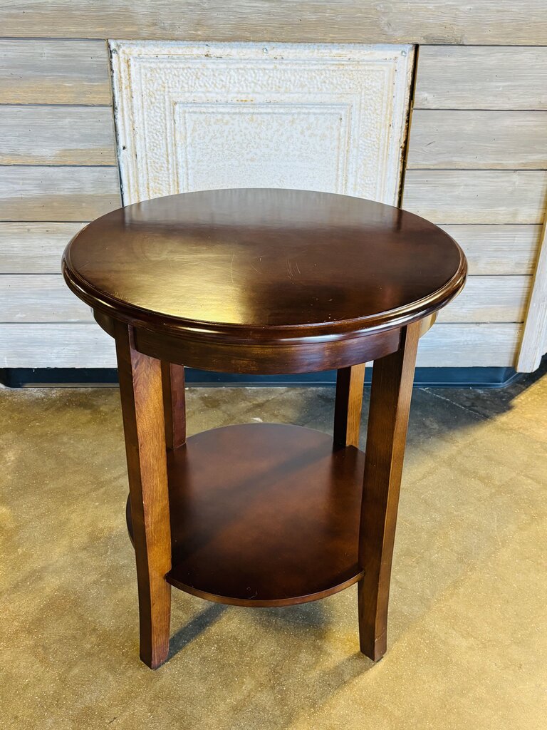 Round Wood Two Tier Accent Table 22"R 25.5"H