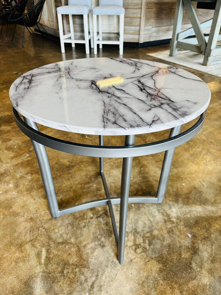 Faux Marble Round Accent Table 24"R 24.5"H