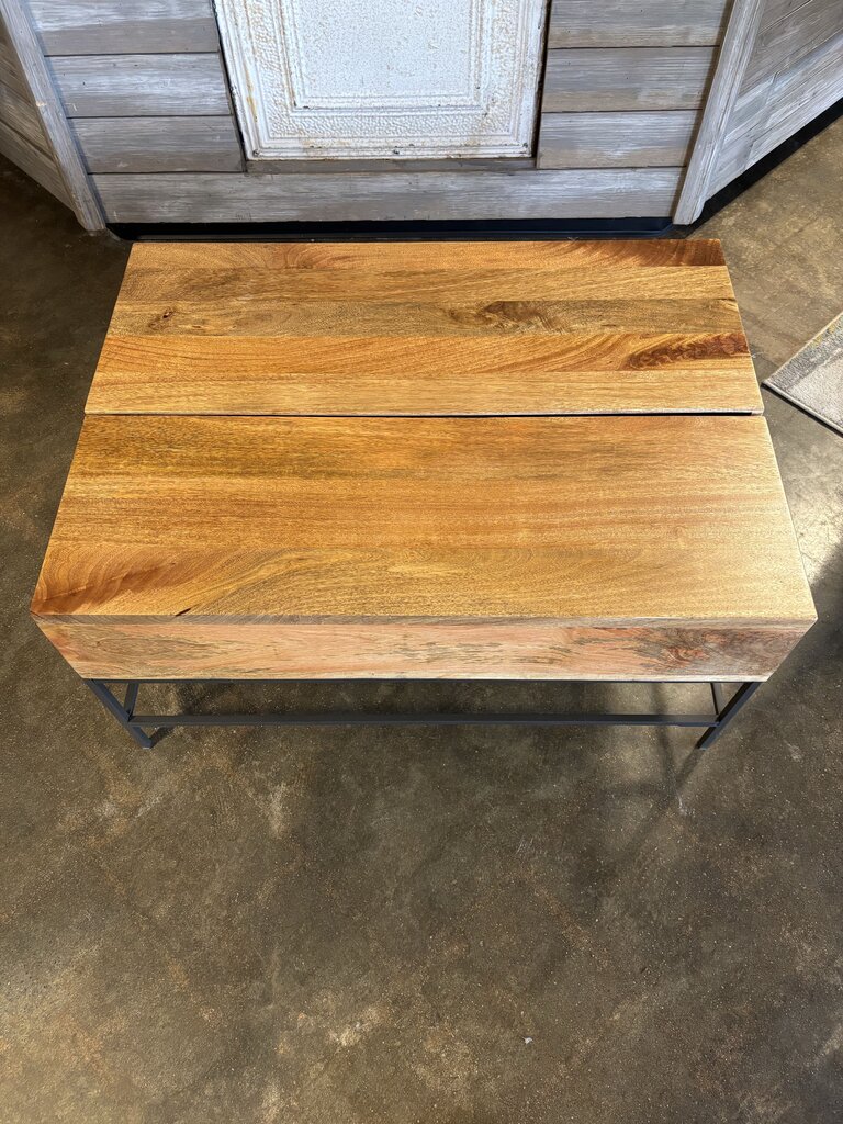 Industrial Wood Storage Pop-Up Coffee Table 36.25 X 26.25 X 18.25