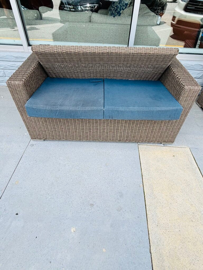 SET 3 Faux Wicker Loveseat, Chair, & Side Table w/Cushions