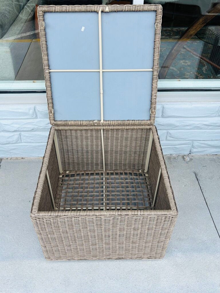 SET 3 Faux Wicker Loveseat, Chair, & Side Table w/Cushions