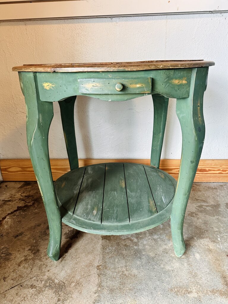 Vintage Round Wood Side Table 27.25"R 27"H